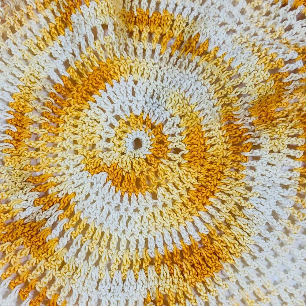 Vintage Yellow and White Crochet Doily Frilly Lace Handmade Retro
